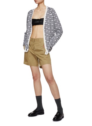 Figure View - Click To Enlarge - MIU MIU - Allover Logo Intarsia Cashmere Silk Blend Knit Cardigan