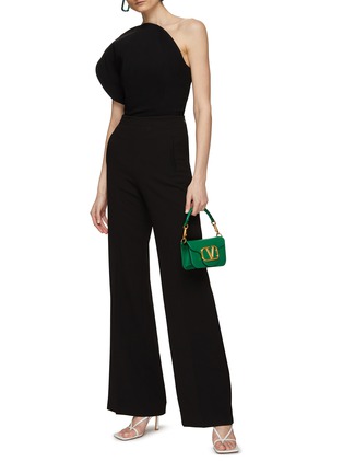 Figure View - Click To Enlarge - ROLAND MOURET - Flat Front Pressed Crease Wide Leg Cady Pants