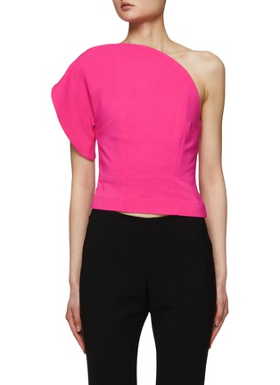 Main View - Click To Enlarge - ROLAND MOURET - One-Shoulder Flared Hem Cady Top