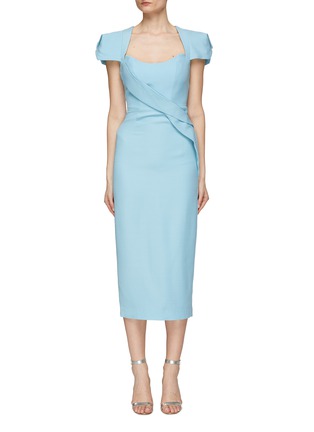 Main View - Click To Enlarge - ROLAND MOURET - Cap Sleeve Square Neckline Silk Wool Blend Midi Dress
