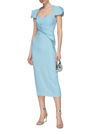 Figure View - Click To Enlarge - ROLAND MOURET - Cap Sleeve Square Neckline Silk Wool Blend Midi Dress