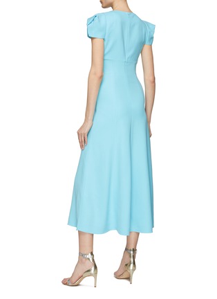 Back View - Click To Enlarge - ROLAND MOURET - Cap Sleeve Twisted Neckline Detail Midi Dress