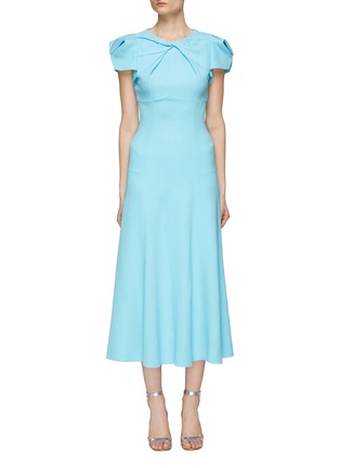Main View - Click To Enlarge - ROLAND MOURET - Cap Sleeve Twisted Neckline Detail Midi Dress