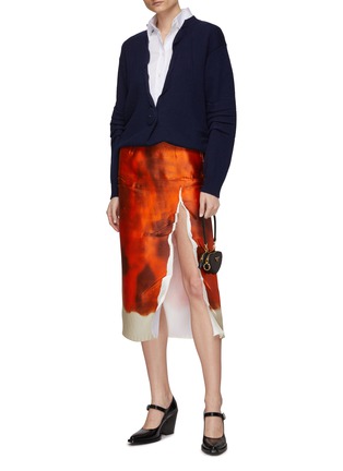 Figure View - Click To Enlarge - PRADA - Side Slit Water Dyed Silk Blend Midi Skirt