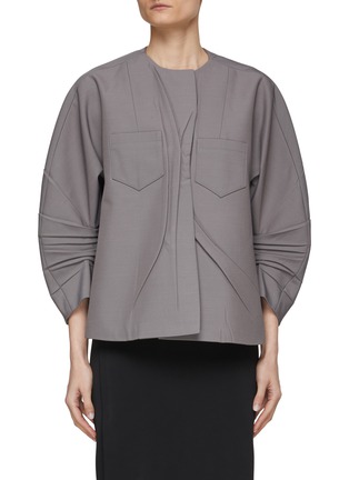 Main View - Click To Enlarge - PRADA - Ruched Round Sleeve Crewneck Patch Pocket Jacket