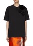 Main View - Click To Enlarge - PRADA - 3D Rose Bud Appliqué Knitted Logo Patch Crewneck Cotton T-Shirt