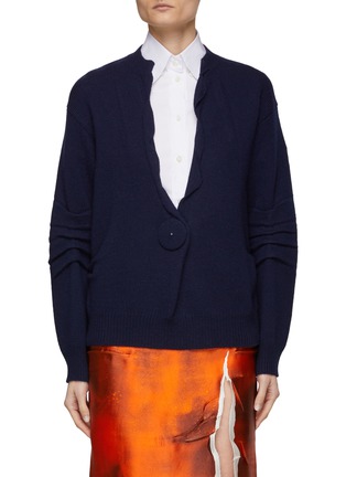 Main View - Click To Enlarge - PRADA - Ruched Round Sleeve V-Neck Wool Cashmere Blend Knit Cardigan