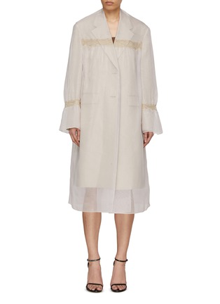 Main View - Click To Enlarge - PRADA - Gathered Sheer Lace Trim Nightie Coat