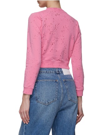 Back View - Click To Enlarge - MM6 MAISON MARGIELA - Ripped Round Neck Sweat Top