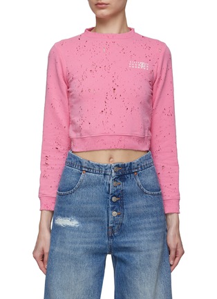 Main View - Click To Enlarge - MM6 MAISON MARGIELA - Ripped Round Neck Sweat Top