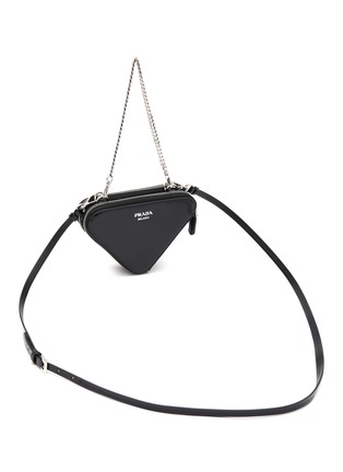Triangle Mini Leather Crossbody Bag in White - Prada