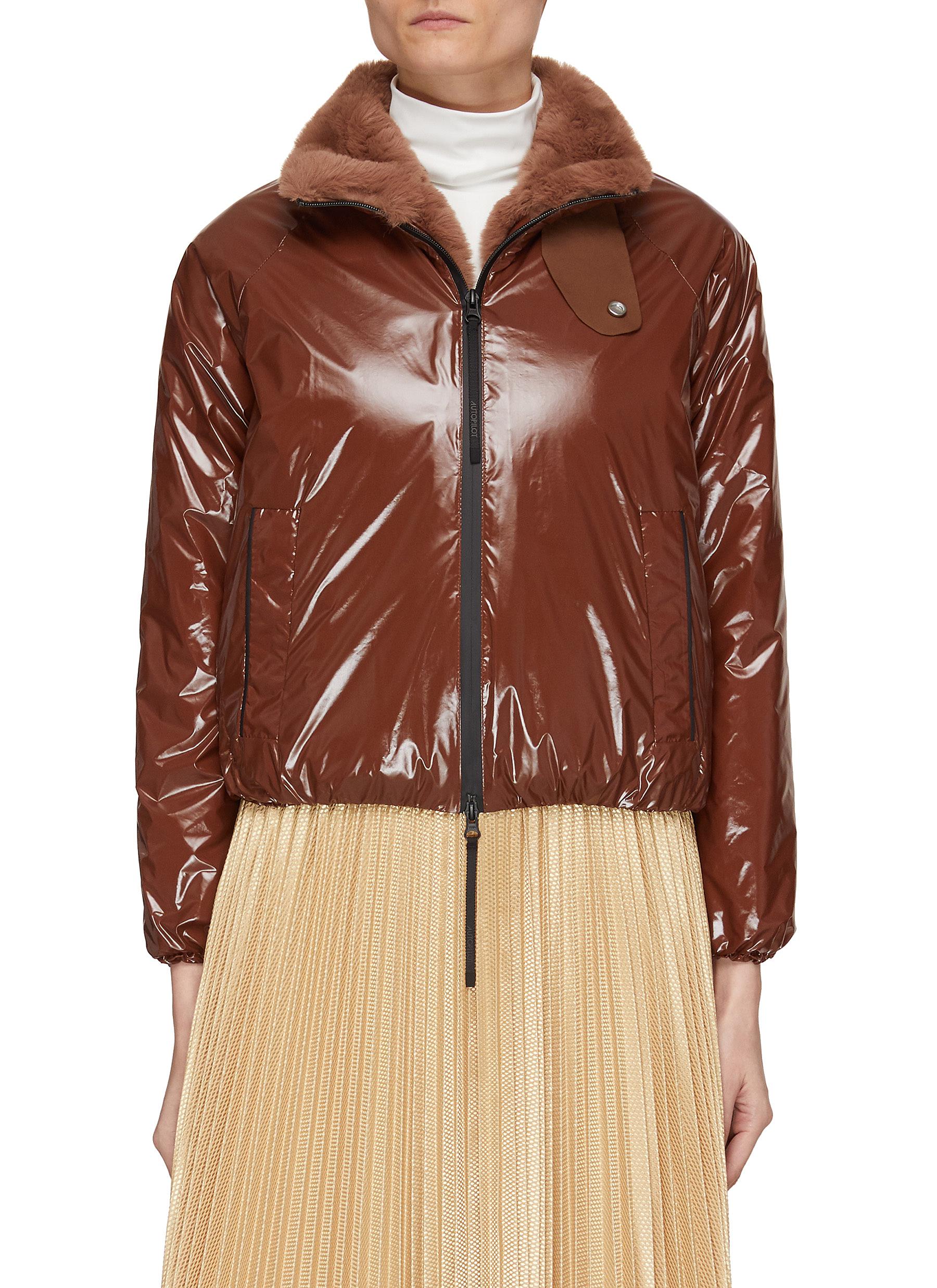 Autopilot Faux Fur Collar Front Zip Bomber Jacket In Brown ModeSens