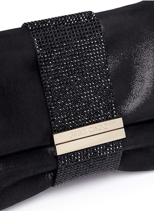 Detail View - Click To Enlarge - JIMMY CHOO - 'Chandra' crystal band shimmer suede clutch
