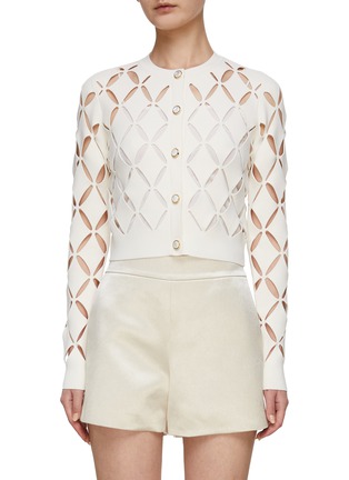 Main View - Click To Enlarge - ST. JOHN - Diamond Cut Out Pattern Cropped Cardigan