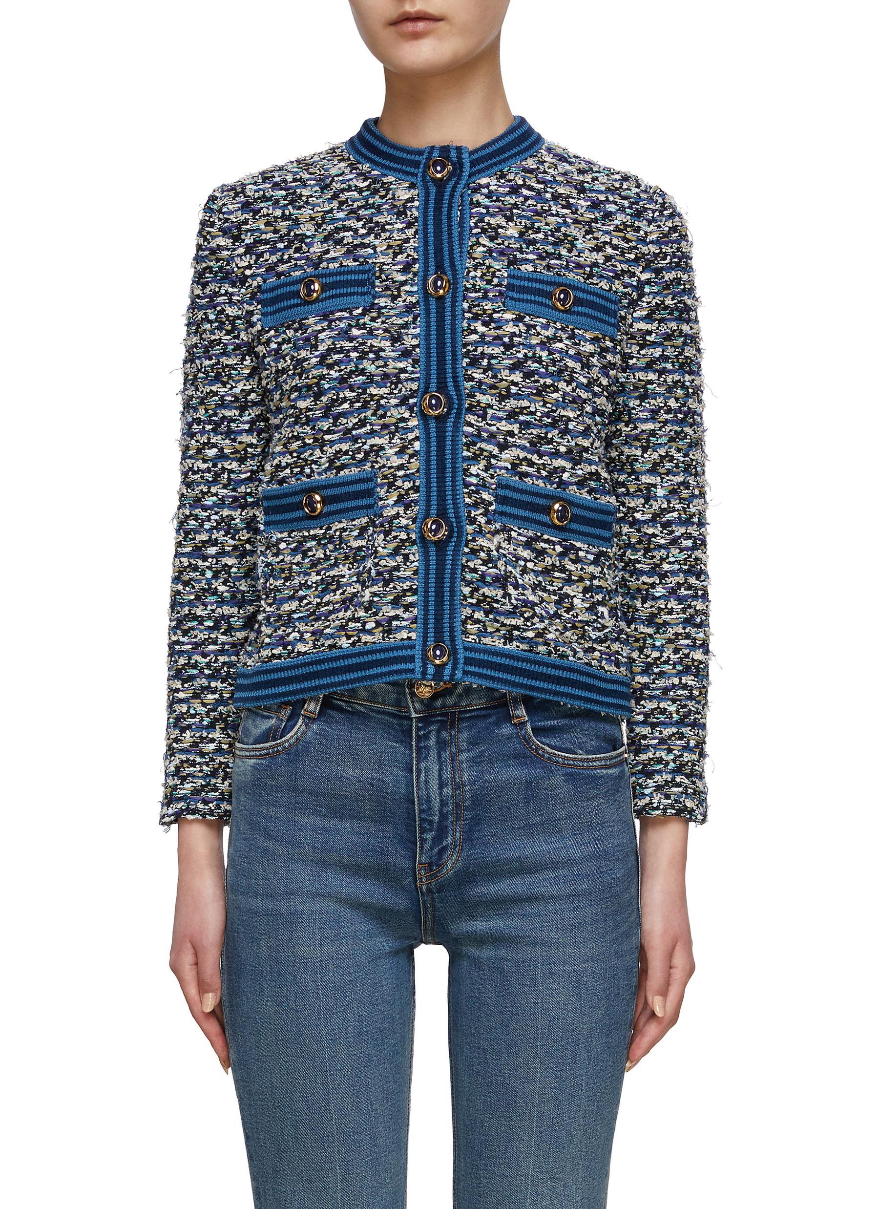 St John Multi Boucle Tweed Knit Jacket In Blue