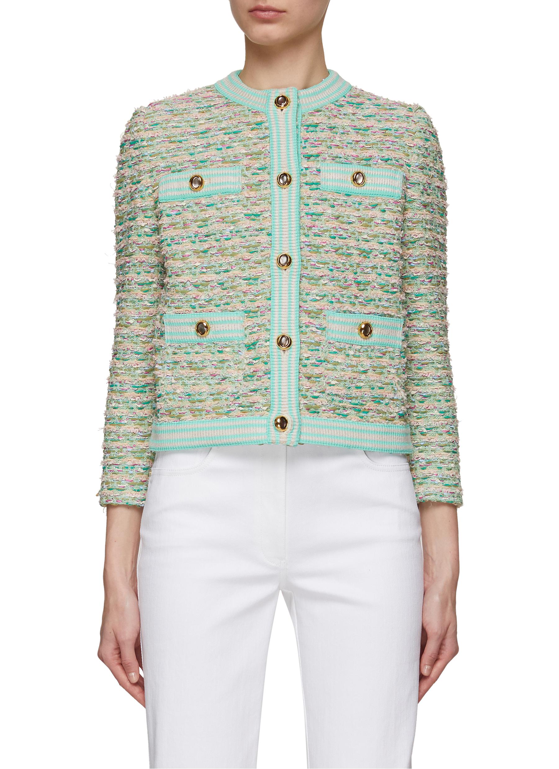 St John Multi Boucle Tweed Jacket With Pockets In Green