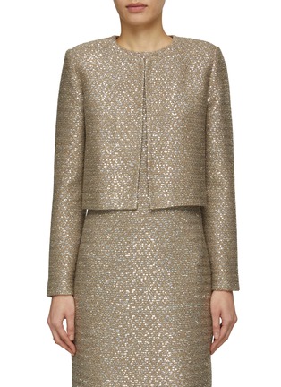 Main View - Click To Enlarge - ST. JOHN - Sequined Tweed Round Neck Long Sleeve Jacket