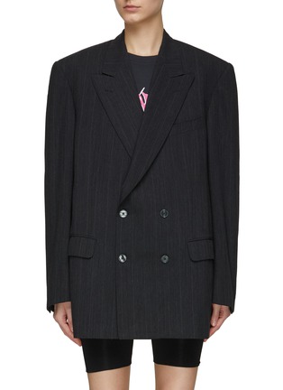 Main View - Click To Enlarge - HAVRE STUDIO - Buttoned Back Striped Oversized Double Breasted Blazer