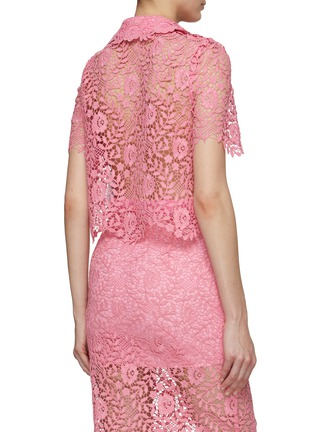 Back View - Click To Enlarge - SELF-PORTRAIT - Short Sleeve Crystal Embellished Rose Guipure Lace Top
