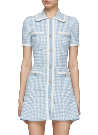 Main View - Click To Enlarge - SELF-PORTRAIT - Crystal Faux Pearl Embellished Knit Button Down Mini Dress