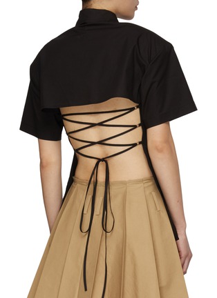 Back View - Click To Enlarge - BONBOM - Short Sleeve Button Down Backless Trumpet Shirt