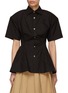 BONBOM Short Sleeve Button Down Backless Trumpet Shirt