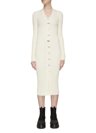 Main View - Click To Enlarge - DION LEE - Hook And Eye Clasp Ribbed Midi Dress
