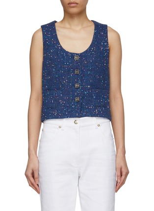 Main View - Click To Enlarge - SOONIL - Sequin Embellished Tweed Button Up Knit Vest