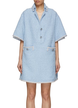 SOONIL | Sequin Embellished Trim Oversized Short Sleeve Tweed Dress
