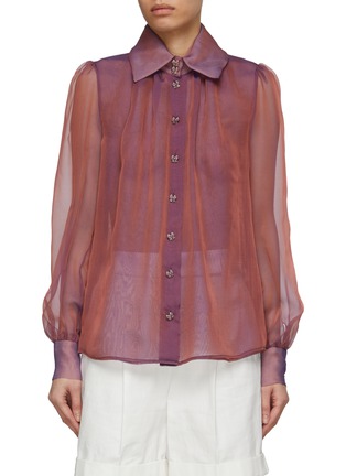 Main View - Click To Enlarge - SOONIL - Iridescent Double Layered Chiffon Button Up Blouse