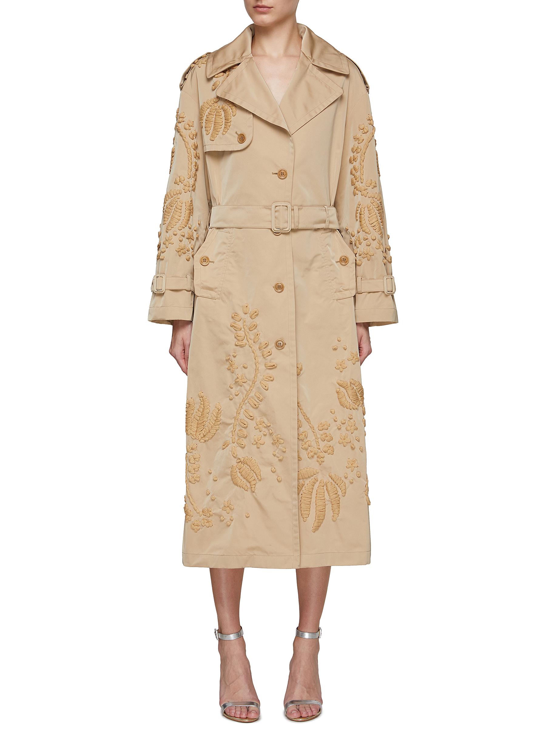 Floral Embroidery Trench Coat
