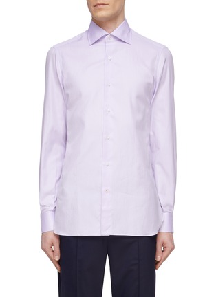 Main View - Click To Enlarge - ISAIA - Wide Collar Herringbone Cotton Shirt