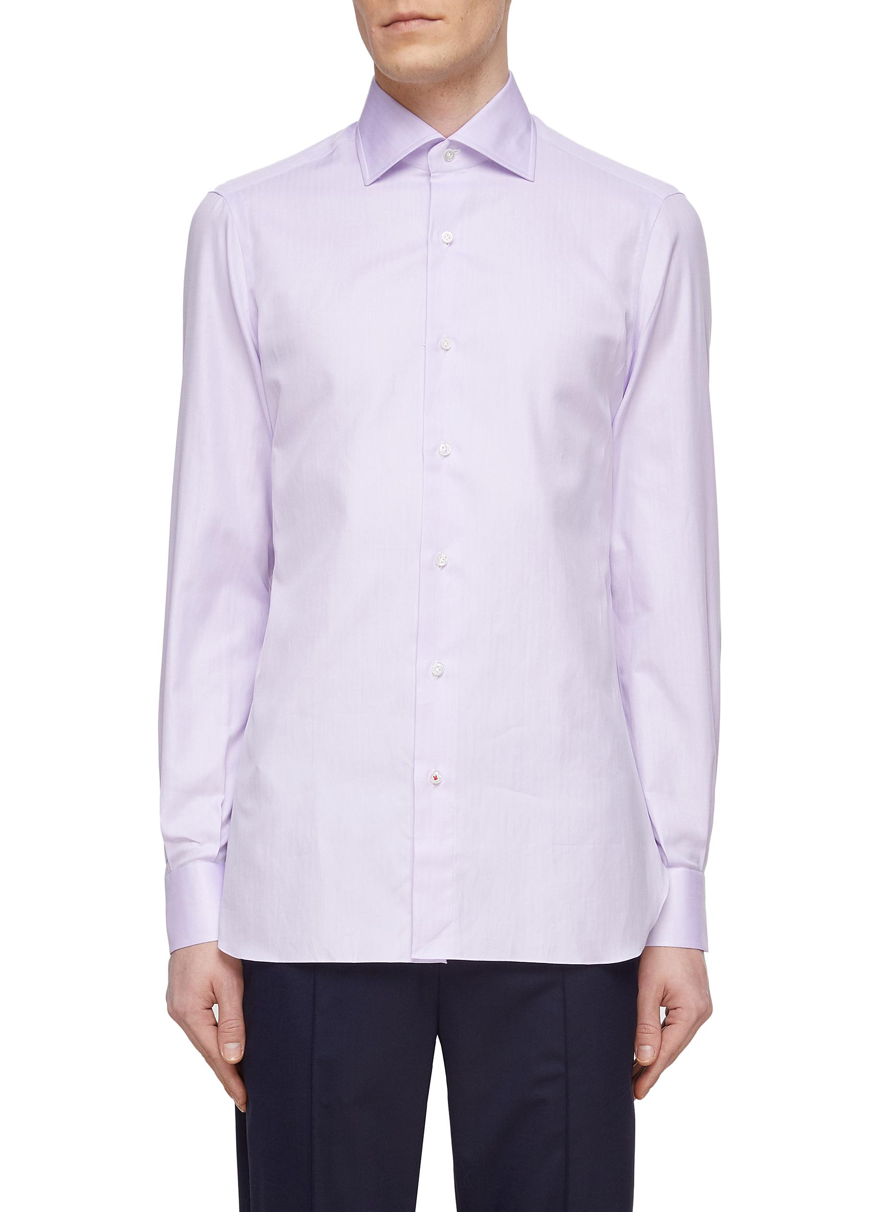 ISAIA Wide Collar Herringbone Cotton Shirt