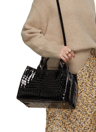 Front View - Click To Enlarge - GIÒSA - Medium Cecile Patent Crocodile Leather Tote Bag