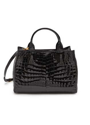 GIOSA BAGS | Medium Cecile Patent Crocodile Leather Tote Bag | BLACK ...