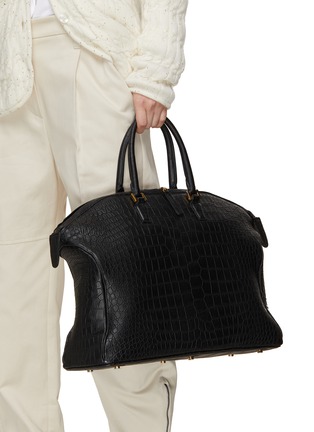 Figure View - Click To Enlarge - GIÒSA - Large Matte Crocodile Leather Satchel Bag