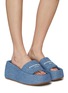 Figure View - Click To Enlarge - ALEXANDER WANG - ‘Taji’ Logo Band Washed Denim Platform Sandals