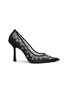 Main View - Click To Enlarge - ALEXANDER WANG - ‘Delphine’ 105 Rhinestone Embellished Logo Mesh Suede Pumps
