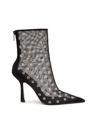 Main View - Click To Enlarge - ALEXANDER WANG - ‘Delphine’ 105 Rhinestone Embellished Logo Mesh Ankle Boots