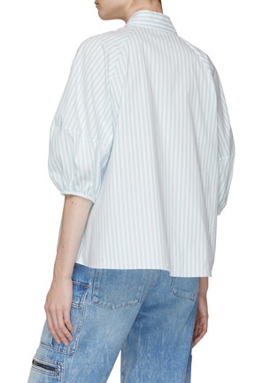 Back View - Click To Enlarge - ALICE & OLIVIA - ‘Edyth’ Concealed Placket Puff Sleeve Striped Shirt