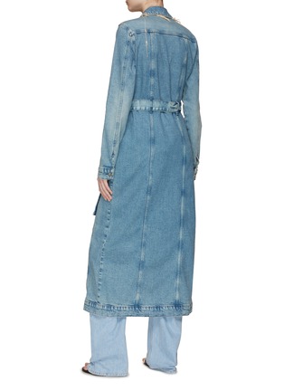 Back View - Click To Enlarge - GOOD AMERICAN - Belted Washed Denim Maxi Trucker Coat