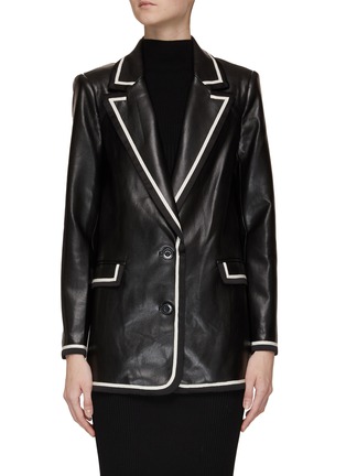 Main View - Click To Enlarge - ALICE & OLIVIA - ‘Elna’ Contrast Trim Vegan Leather Jacket