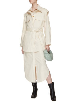 Figure View - Click To Enlarge - AERON - ‘Nova’ Belted Nape Cut Out Cotton Shirt Dress