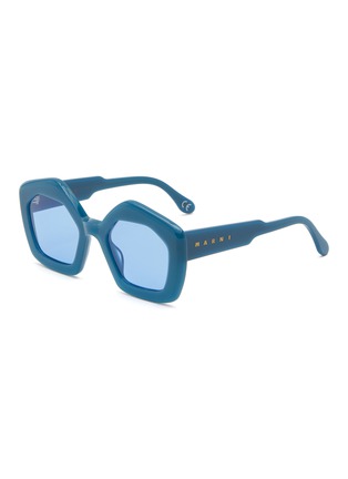 Main View - Click To Enlarge - MARNI - ‘Laughing Waters’ Pentagonal Acetate Frame Blue Lens Sunglasses