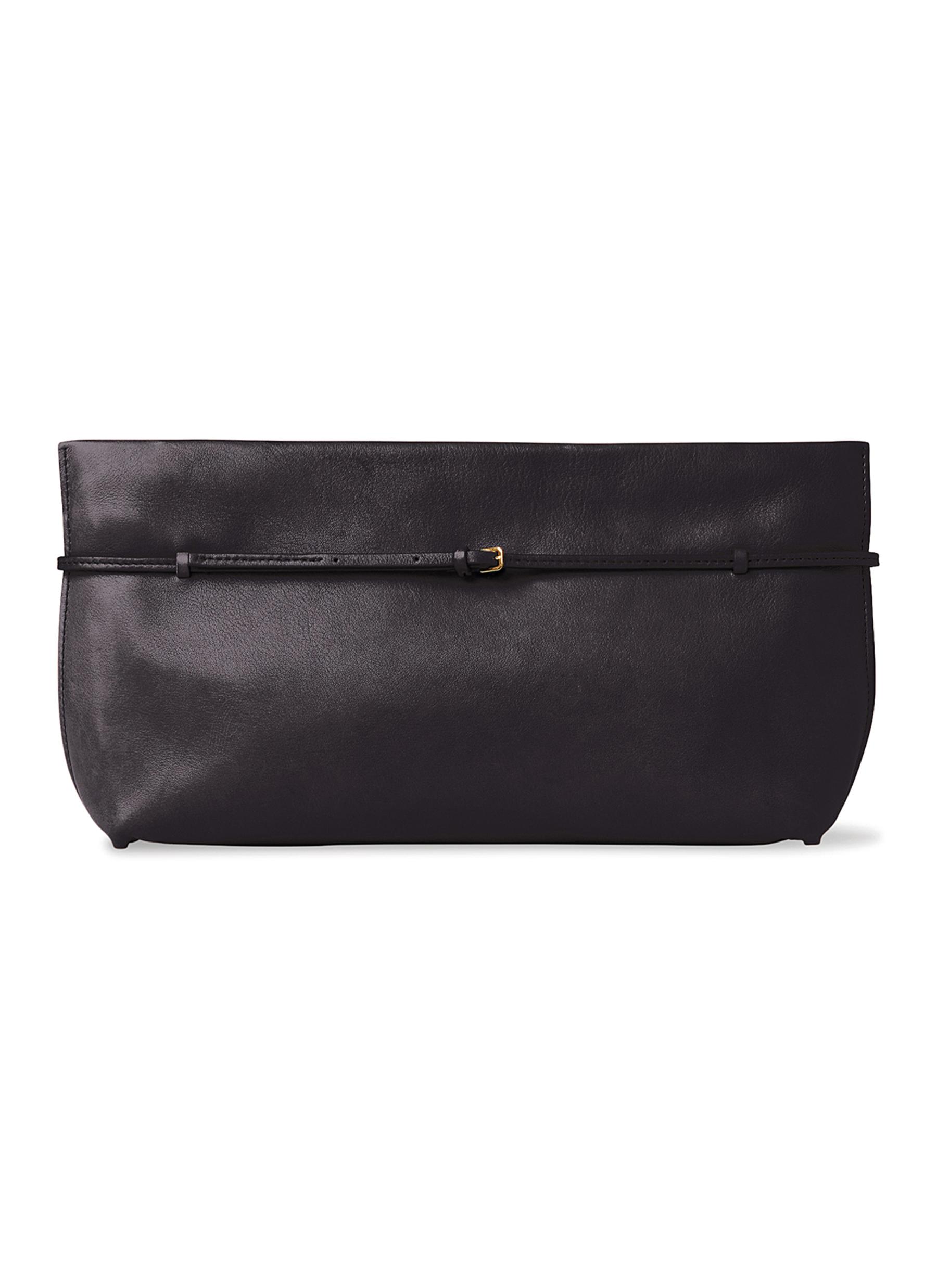 The Row ‘sienna' Belt Handle Saddle Leather Clutch In Black
