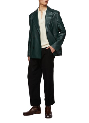 Figure View - Click To Enlarge - BOTTEGA VENETA - Leather Double Breasted Blazer