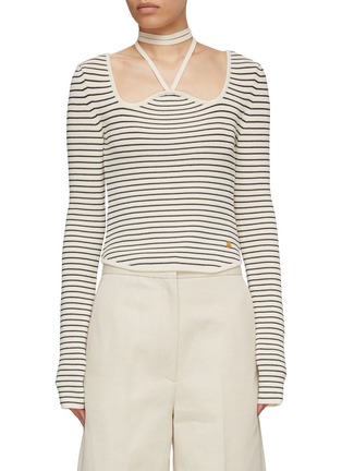 Main View - Click To Enlarge - RECTO - Curved Tie Neck Stripe Knit Top