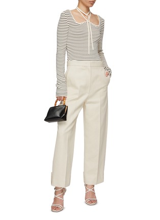 Figure View - Click To Enlarge - RECTO - Curved Tie Neck Stripe Knit Top