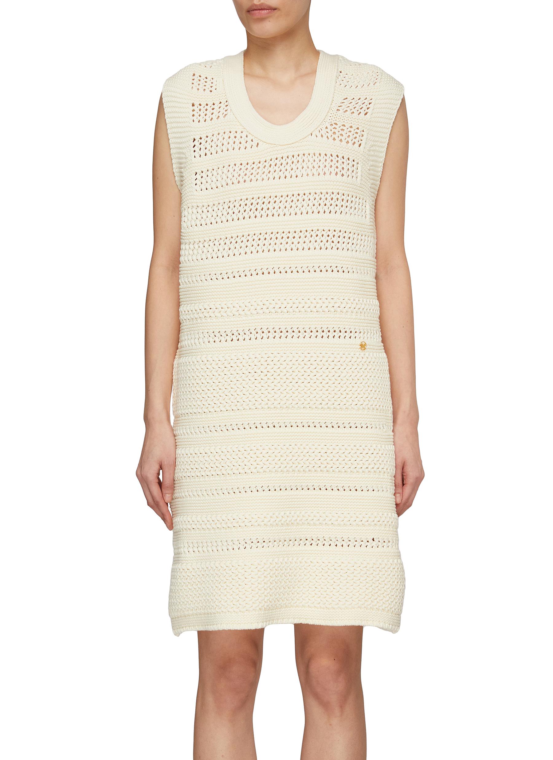 Recto ‘bohemian' Lace Scoop Neck Knit Dress In Neutral