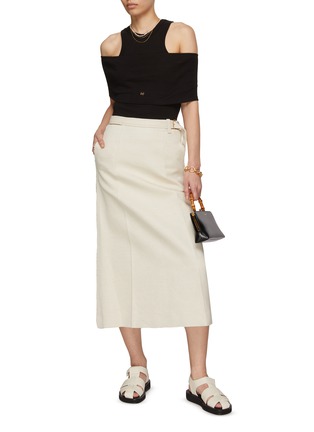 Figure View - Click To Enlarge - RECTO - Low Waist Belted Cotton Midi Skirt